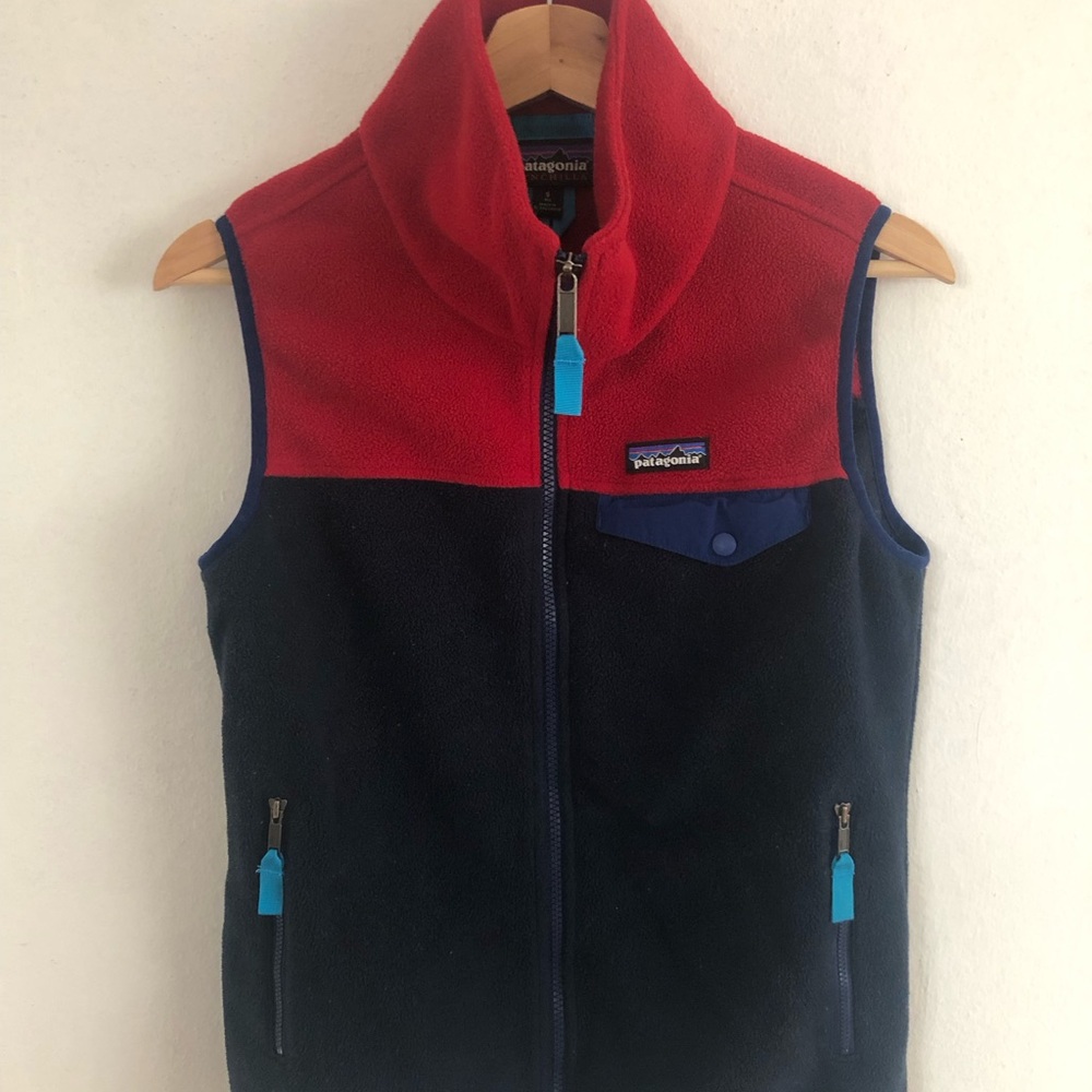 Patagonia Synchilla Snap T Color Block Full Zip Vest Jacket Red Blue Size S